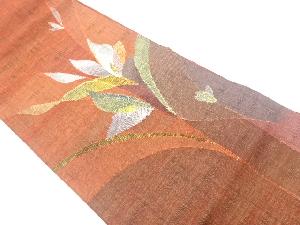手織り紬すくい織抽象花模様織出し袋帯